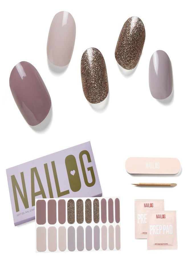 NAILOG Semi Cured Gel Nail Strips, 20Pcs Extra Long Gel Nail Stickers Lasting Nail Wraps with Glossy Gel Finishing │Last Night - Image 1